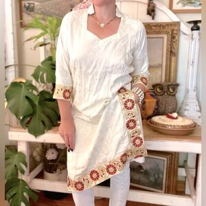 Vintage Silk Tunic With Stunning Beaded Embroidery And Flattering Neckline